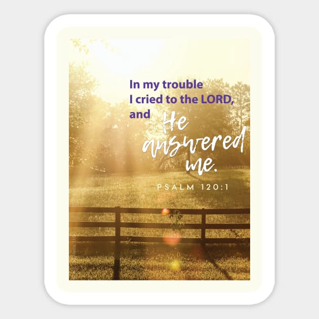 In my trouble I cried to the Lord and He answered me.  Psalm 120:1 Sticker by Third Day Media, LLC.